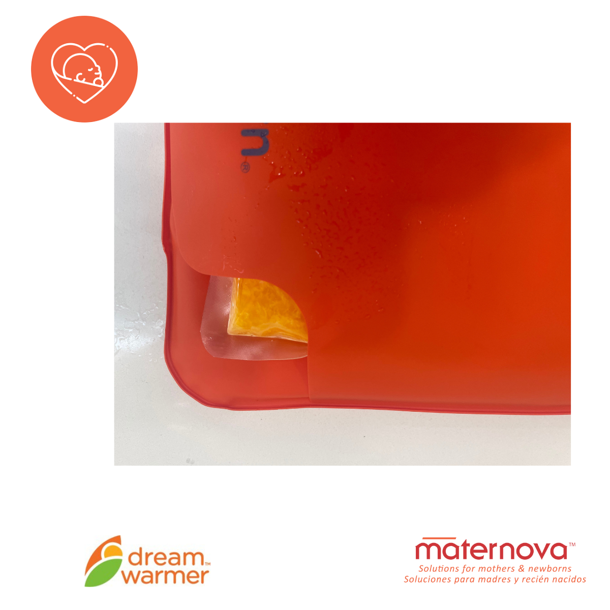 Orange indicator visible with infant warming mattress in sleeve